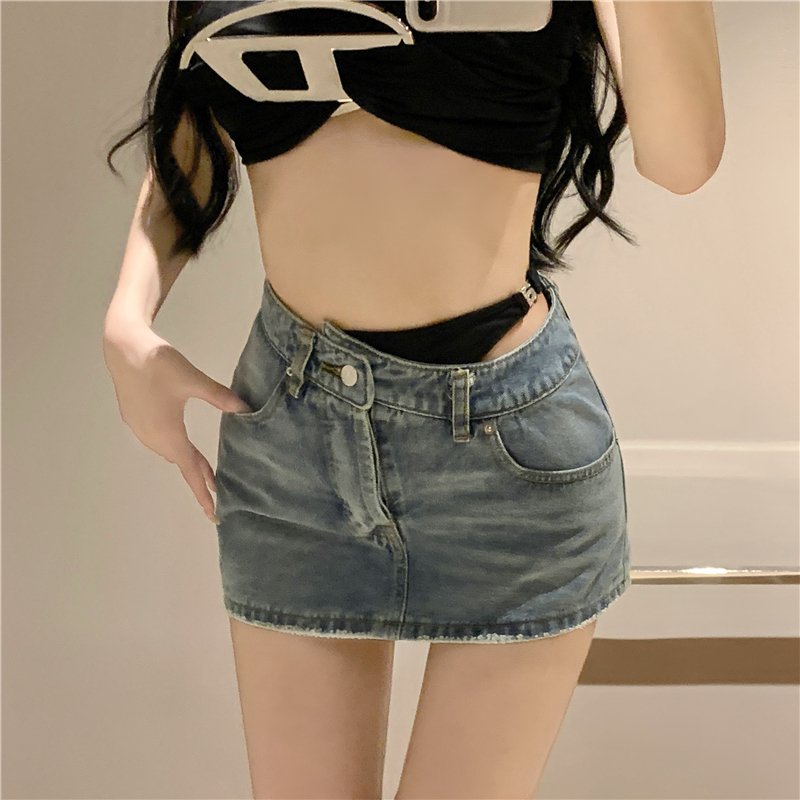 Vapetix S-XL Live-shoot! Splicing design sense summer new sexy pure desire denim mini skirt for women - 图片 3