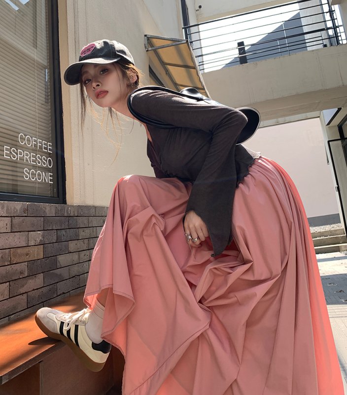 Vapetix S-XL Actual shot of 2024 spring new style pink heavy industry large swing skirt for women high waist lon – Bild 6