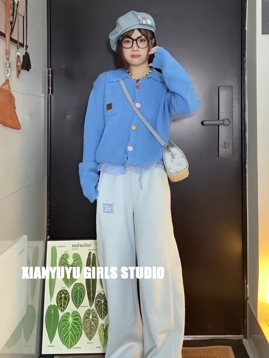 Vapetix Free Size-Free Size Korean-style early autumn atmosphere wear green lapel button knitted cardigan women's loose outerwe – Bild 7