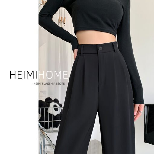 Vapetix XS-4XL  Slim fit summer and autumn black women's high-waisted wide-leg straight suit pants for tall women, – Bild 9