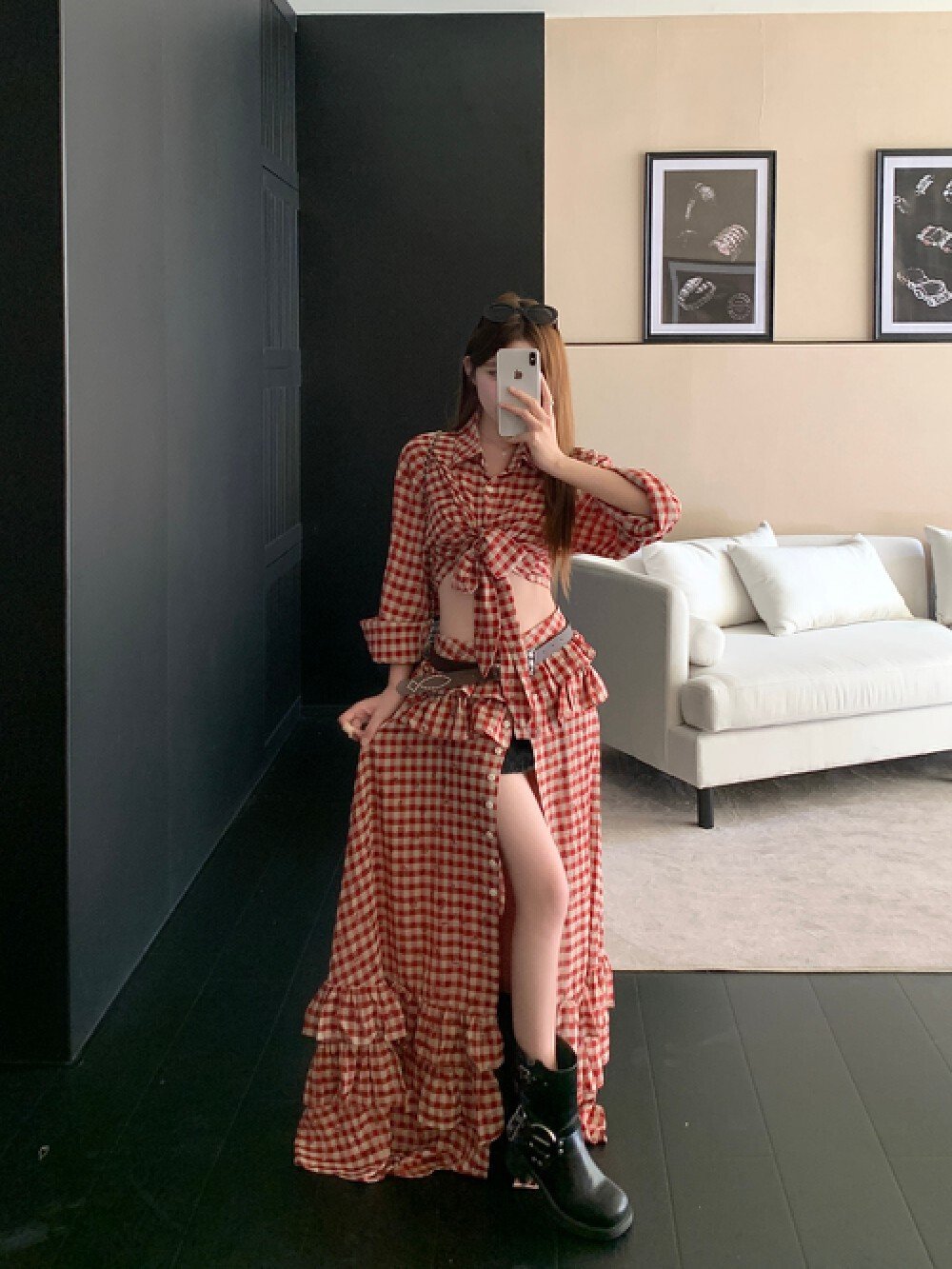 Vapetix S-L Women's Fall 2025 Retro Hot Girl Red Plaid Dress with Vacation Style – Bild 6