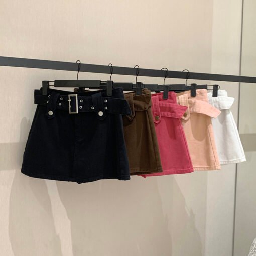 Vapetix S-XL  Real shot of hot girl American denim skirt female design slimming belt A-line anti-exposure shorts – Bild 5