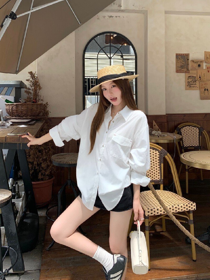 Vapetix Free Size-Free Size Photographed Korean-style retro relaxed fit thin women's autumn casual versatile long-sleeved top – Bild 5