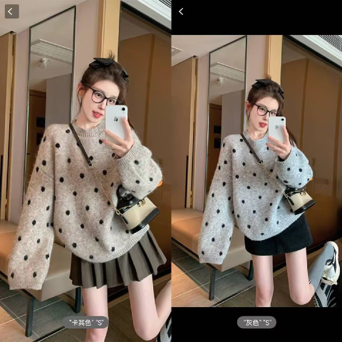 Vapetix Free Size-Free Size Khaki Polka Dot Hooded Sweatshirt for Women 2025 New Autumn/Winter Thick Loose Casual Slouchy Crew – Bild 6