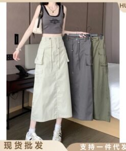 Vapetix ✪S Recommended for 85-95 lbs-✪XL Recommended for 115-130 lbs Vintage American-style split work half skirt for women, summer, mid-length, high-waisted drawstring