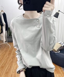 Vapetix XXS-2XL 【170-200 pounds】 Women's Loose and Slimming Fashion Long Sleeve Top with Large Button Design, Autumn Casual Base Shi