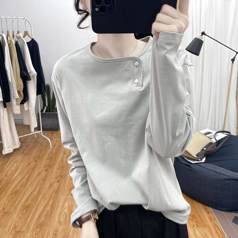 Vapetix XXS-2XL 【170-200 pounds】 Women's Loose and Slimming Fashion Long Sleeve Top with Large Button Design, Autumn Casual Base Shi