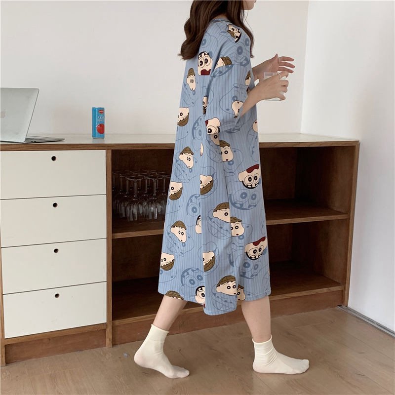 Vapetix 2 yards (80-120 pounds)-XXL Women's Summer Sleepwear Loose Plus Size Short Sleeve Cartoon Cute Teen Student Thin Pajamas Home C