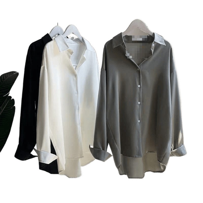 Vapetix S-3XL Women's wrinkle-resistant white shirt with silky drape, loose and high-end Hong Kong style long-sle