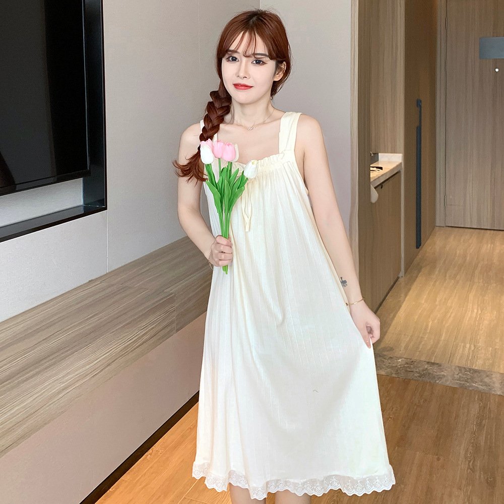 Vapetix M-XXL Women's Summer Thin Loose Student Princess Style Sleep Dress with Straps, Medium Long Homecoming Dr