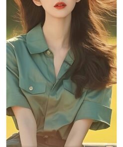 Vapetix XXS-White slip without a picture  Retro Hong Kong Style Green Polo Neck Women's 2025 Summer Pretty Blouse French Exquisite Top Niche