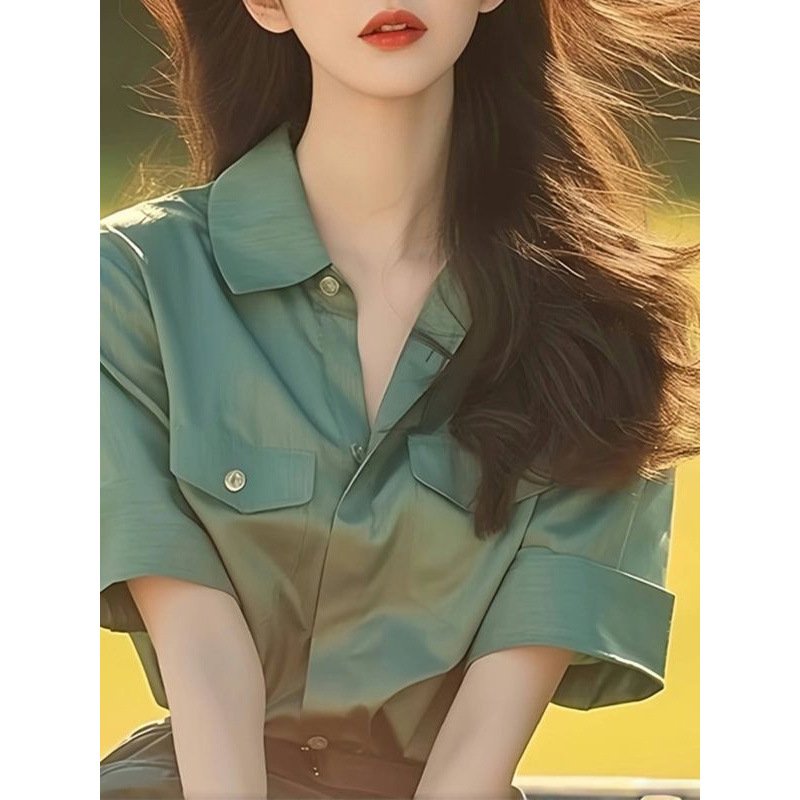 Vapetix XXS-White slip without a picture Retro Hong Kong Style Green Polo Neck Women's 2025 Summer Pretty Blouse French Exquisite Top Niche