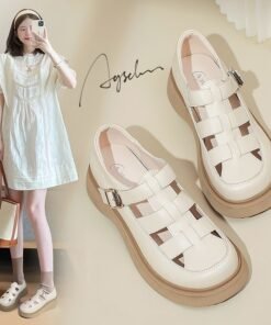Vapetix ❁35❁-❁40❁ Soft Genuine Leather Fashion Roman Sandals for Women 2025 Summer Single Shoes Versatile with Cap To