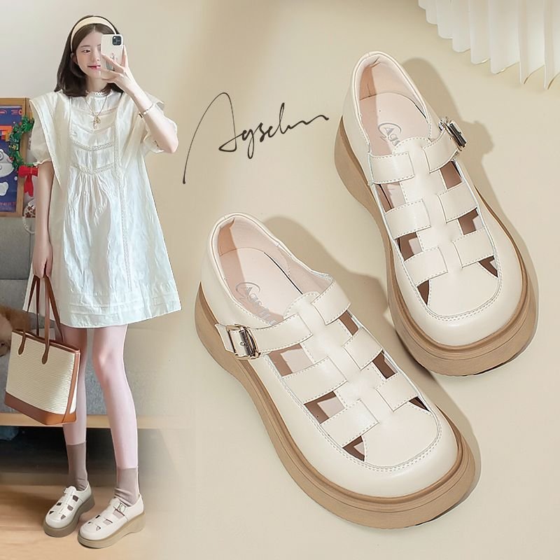 Vapetix ❁35❁-❁40❁ Soft Genuine Leather Fashion Roman Sandals for Women 2025 Summer Single Shoes Versatile with Cap To