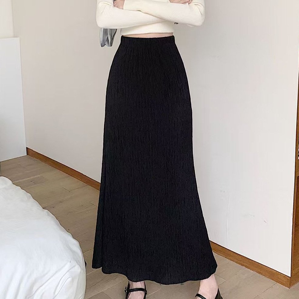 Vapetix S-XL Lazing Style Pleated A-line Fish Tail High-Waisted Skirt for Women, Autumn Casual Slimming Marigold – Bild 2