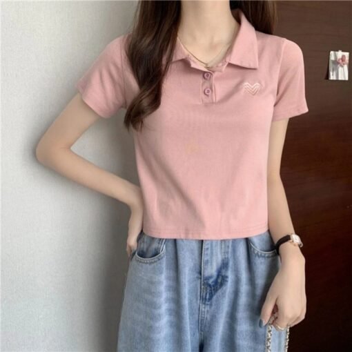 Vapetix ●S suggests 65-90 pounds-●2XL Suggests 135-150 lbs  Summer 2025 Short Sleeve Japanese Style T-Shirt Design Sense Minority Polo Collar Short Length Thin