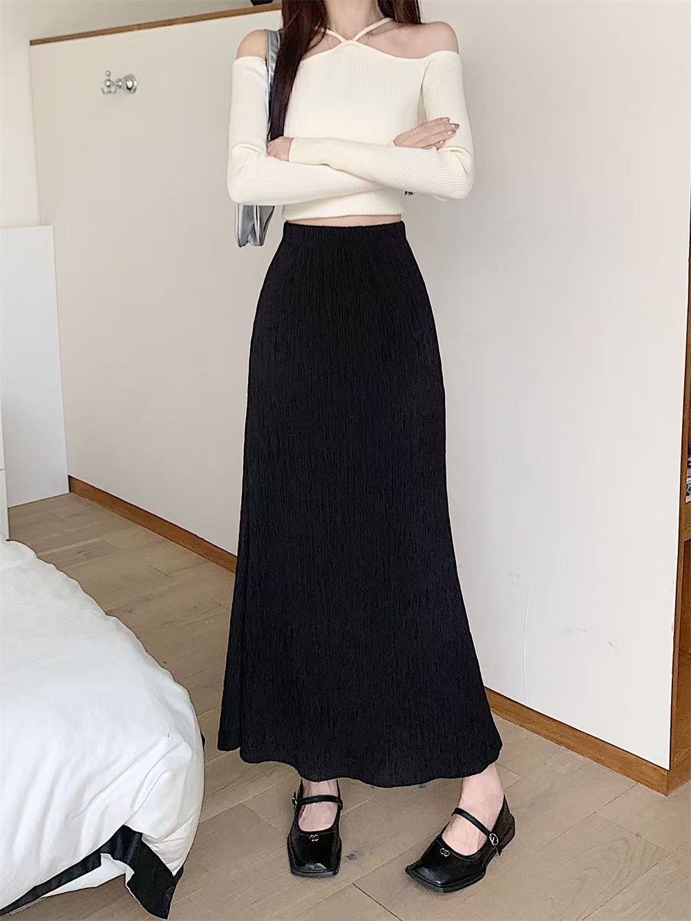 Vapetix S-XL Lazing Style Pleated A-line Fish Tail High-Waisted Skirt for Women, Autumn Casual Slimming Marigold – Bild 3