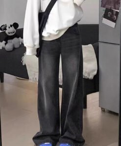 Vapetix ✿✿S suggests 80-90 pounds-✿✿4XL Suggests 180-200 lbs Black and Gray Straight Leg Denim for Women, Summer Fat Sister Pear Shape, High-Waisted Loose and S