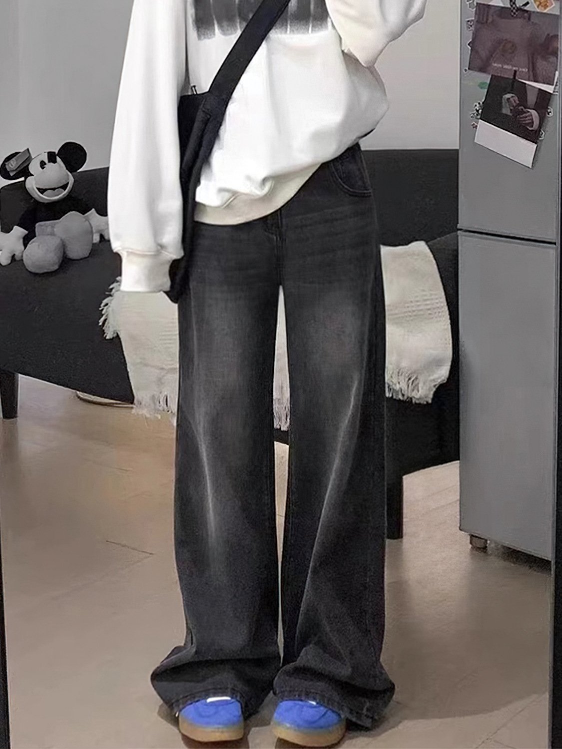 Vapetix ✿✿S suggests 80-90 pounds-✿✿4XL Suggests 180-200 lbs Black and Gray Straight Leg Denim for Women, Summer Fat Sister Pear Shape, High-Waisted Loose and S