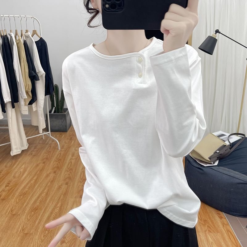 Vapetix XXS-2XL 【170-200 pounds】 Women's Loose and Slimming Fashion Long Sleeve Top with Large Button Design, Autumn Casual Base Shi – Bild 2