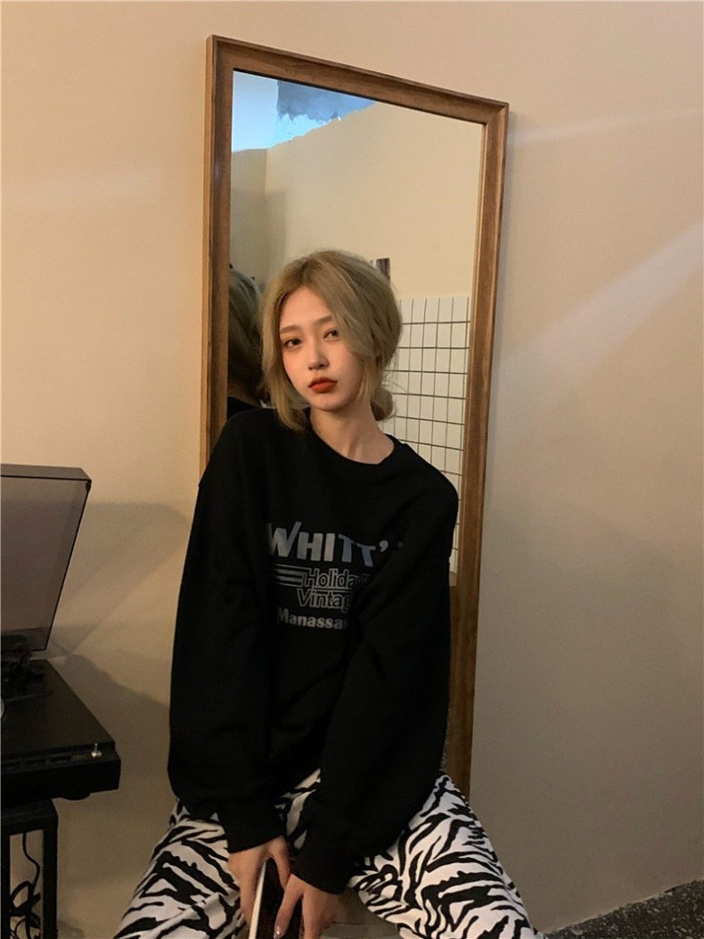 Vapetix M-XXL Korean Minimalist Academic Style 2025 Autumn Versatile Loose Hooded Long-Sleeve Thin Sweatshirt for