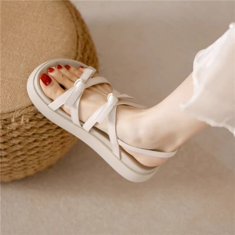 Vapetix 35-40 Fairy Wind Bowknot Thick Heel Sandals for Women 2025 Summer Unique Design for Dresses Roman Beach S