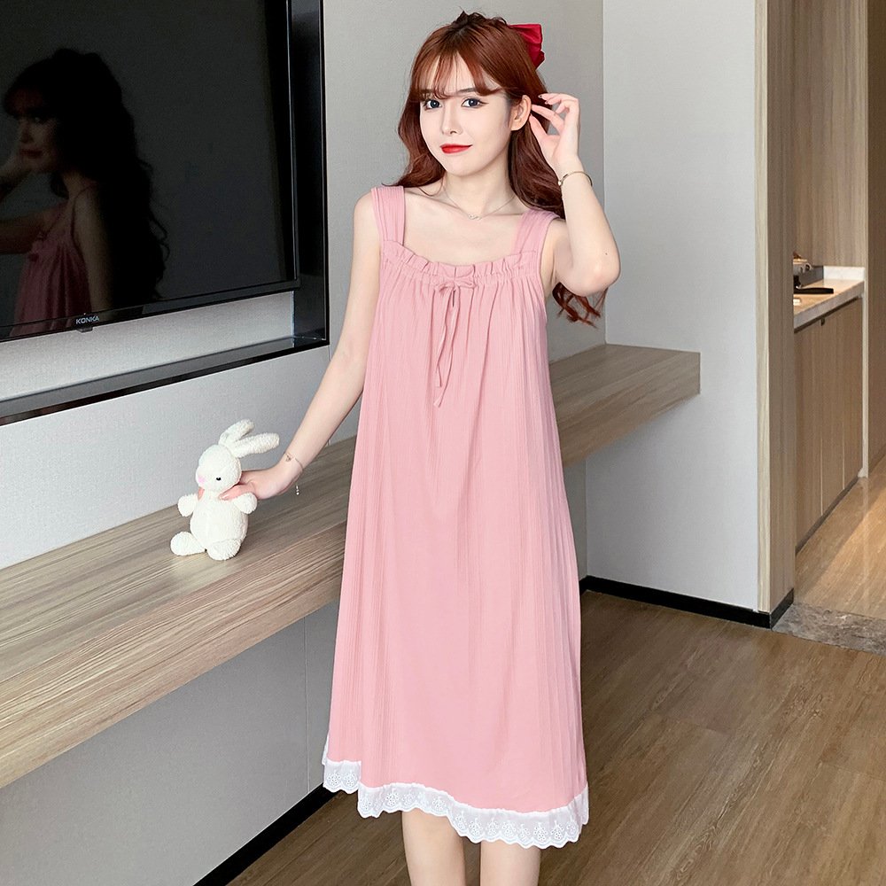 Vapetix M-XXL Women's Summer Thin Loose Student Princess Style Sleep Dress with Straps, Medium Long Homecoming Dr – Bild 3