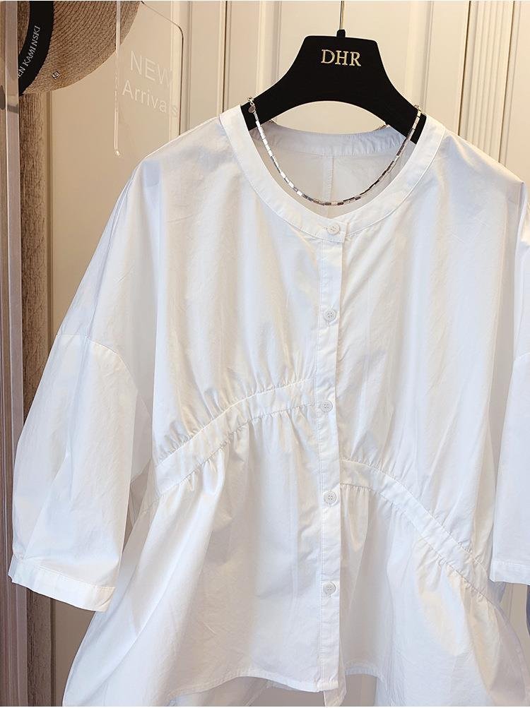 Vapetix S-3XL 1688 Summer Korean Design Small Size Loose Asymmetric Pleated Splicing Doll Shirt Women's Trendy – Bild 2