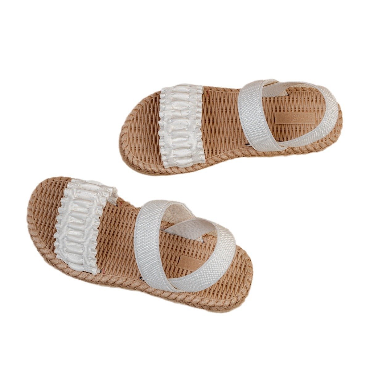 Vapetix 23-24-35-36 Flat children's sandals with elastic straps, cross design, summer outdoor wear, imitation grass wea