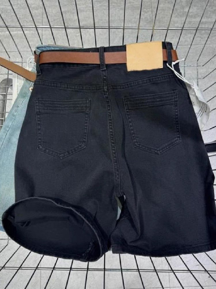 Vapetix S-5XL Plus-size women's 2025 summer black high-waisted elastic denim shorts for plus-size women, slimming