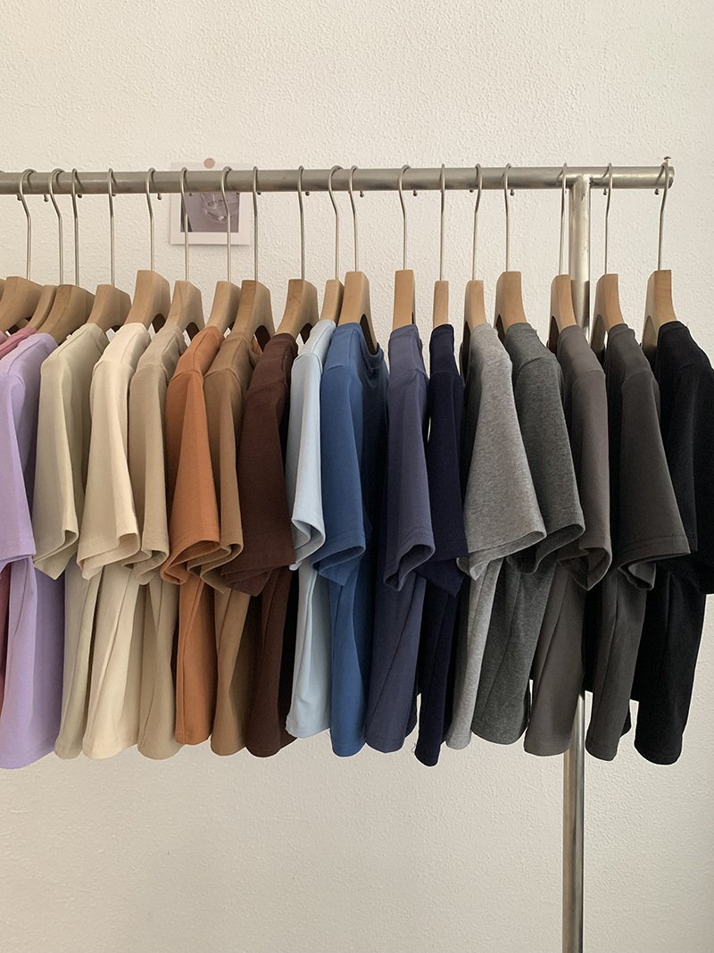 Vapetix Free Size-Free Size Omale Simple and Versatile Solid Color Crew Neck Straight Short Sleeve T-shirt Top for Spring and S