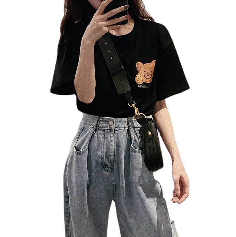 Vapetix M-2XL Roora Couple's Summer Outfit with Bear Design, Round Neck Short Sleeve T-Shirt, Trendy Brand, Influ