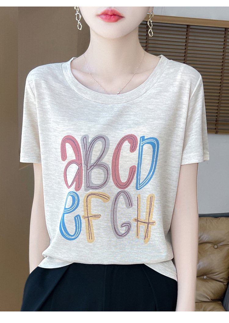 Vapetix M-XXL Ladies T-shirt in Tencel Soft Fabric, Short Sleeve 2025 Summer Loose Print Top with Distinctive Sho