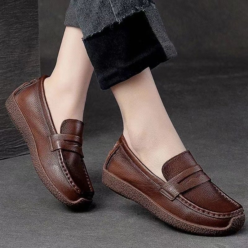 Vapetix 35-40 One-piece leather surface bean pod shoes for women, retro cowhide sole single shoes, one-piece mom