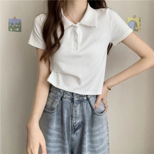 Vapetix ●S suggests 65-90 pounds-●2XL Suggests 135-150 lbs  Summer 2025 Short Sleeve Japanese Style T-Shirt Design Sense Minority Polo Collar Short Length Thin – Bild 2