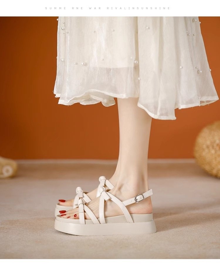 Vapetix 35-40 Fairy Wind Bowknot Thick Heel Sandals for Women 2025 Summer Unique Design for Dresses Roman Beach S – Bild 2