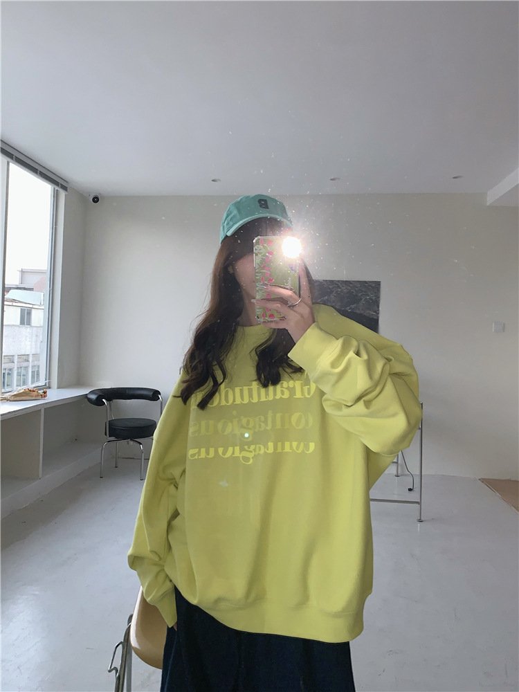 Vapetix Free Size-Free Size Women's Long-Sleeve Padded Sweatshirt with Letter Print for Autumn/Winter, Loose Fit, Casual Studen