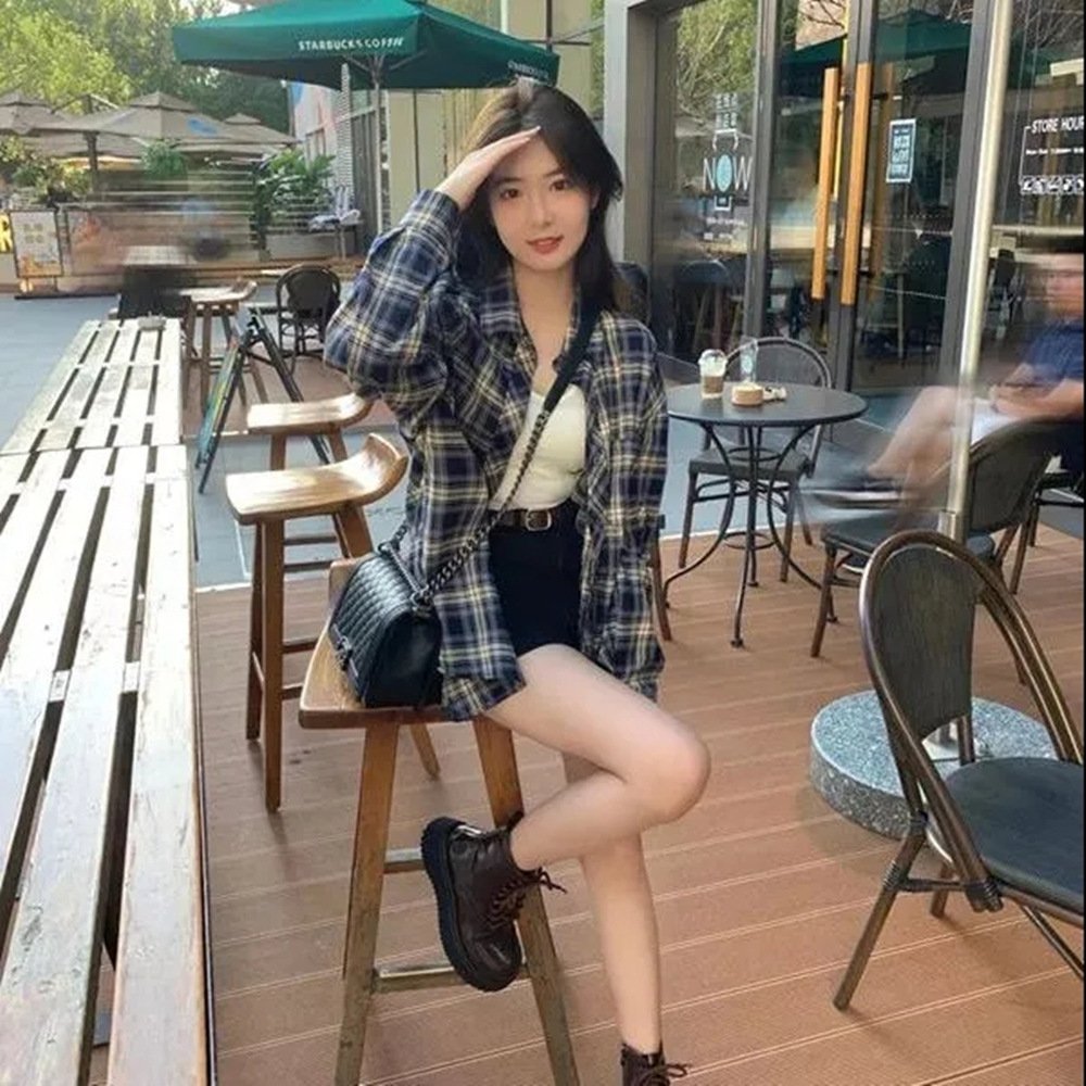 Vapetix S-XXL Women's Plaid Blazer Coat Loose Long-Sleeve Top for Spring and Autumn Lazy Style Women's Upper Garm – Bild 3