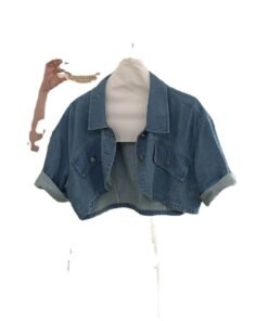 Vapetix ●●XS recommends 75-90 pounds-●●XL Suggests 120-135 Pounds Canton-style short-sleeve denim cardigan high-waisted short jacket for women, summer versatile top,