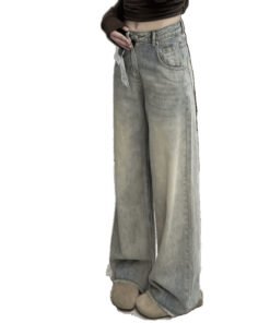Vapetix ☏XS☏-☏2XL☏ Vintage Retro Versatile Women's Spring and Summer Minority Loose Slimming Frayed Wide Leg Floor-Len