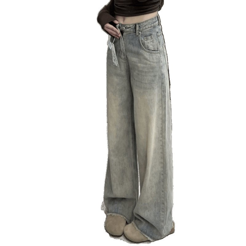 Vapetix ☏XS☏-☏2XL☏ Vintage Retro Versatile Women's Spring and Summer Minority Loose Slimming Frayed Wide Leg Floor-Len