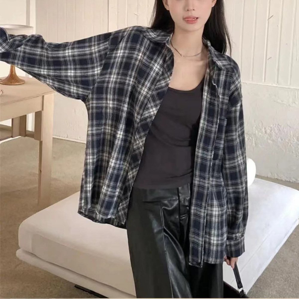Vapetix S-XXL Women's Plaid Blazer Coat Loose Long-Sleeve Top for Spring and Autumn Lazy Style Women's Upper Garm – Bild 4