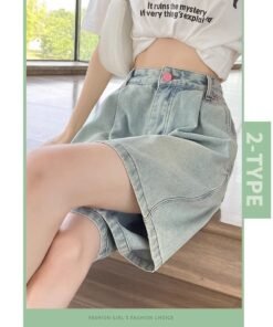 Vapetix ●S Recommend 80-98-●2XL Suggested 130-145 Chic Women's 5-Pocket Denim Shorts 2025 Summer High-Waisted Loose Fitting Slimming Petite A-Line Wi