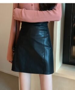 Vapetix XS [With Lining]-2XL [With Lining]  Women's Spring 2024 New Fashion PU Mini Skirt, Versatile, Slimming, High-Waisted A-Line Black Short