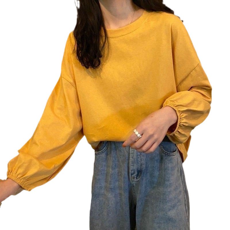 Vapetix ●●●●❀S 60-85 lbs-●●●●❀2XL 136-145 lbs Autumn 2025 Korean Loose Ins College Style Lantern Sleeve Thin Long Sleeve T-Shirt Women's Student