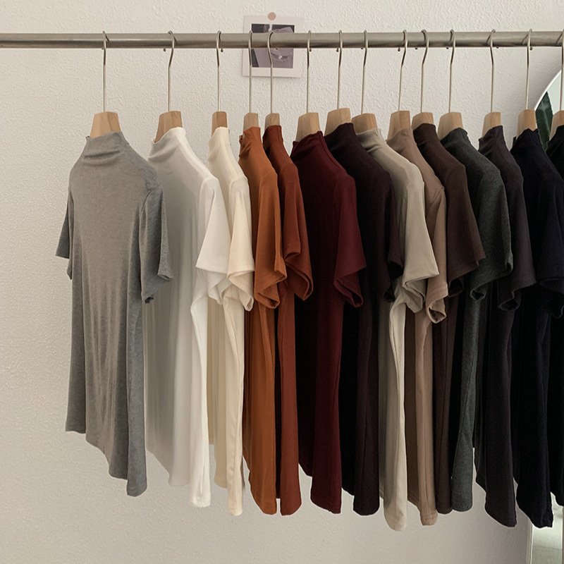 Vapetix Free Size-Free Size Omral Small Stand Collar Solid Color Slimming Short Sleeve Hooded T-Shirt 2025 Autumn New Women's B