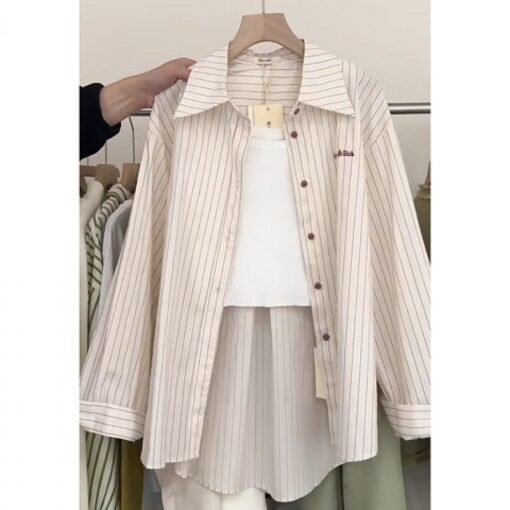 Vapetix ●M 【Suggested 40-50 kg】●-● 4XL 【Suggested for 180-200 lbs】●  Summer Gentle Style Women's Korean Version Tank Top Loose Striped Shirt Slimming Skirt Three-Piece