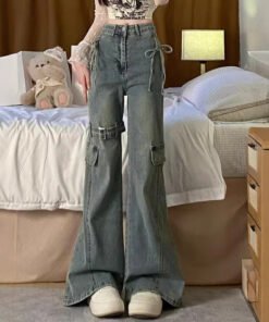 Vapetix XS-2XL  Vintage American-style wide-leg jeans for women, suitable for spring and autumn, niche low-rise str