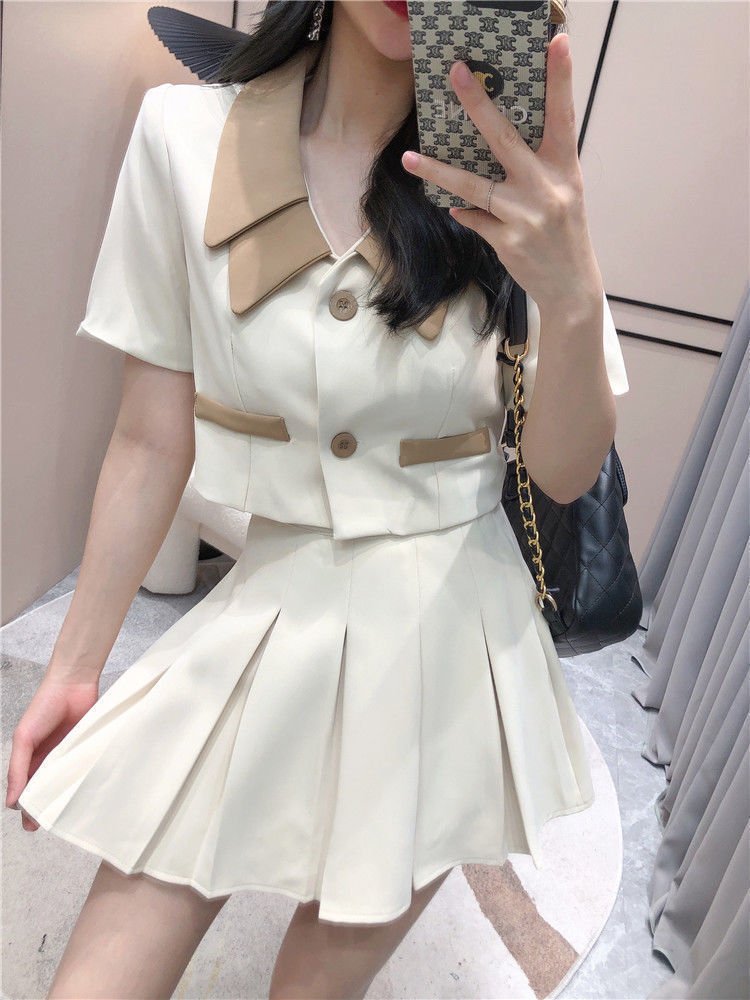 Vapetix ●S suggests 70-85 pounds●-●4XL recommended for 150-160 lbs● Small Suit Pleated Skirt Summer Korean-style Cropped Top + High-Waisted Short Skirt Designer 2-Piec – Bild 2