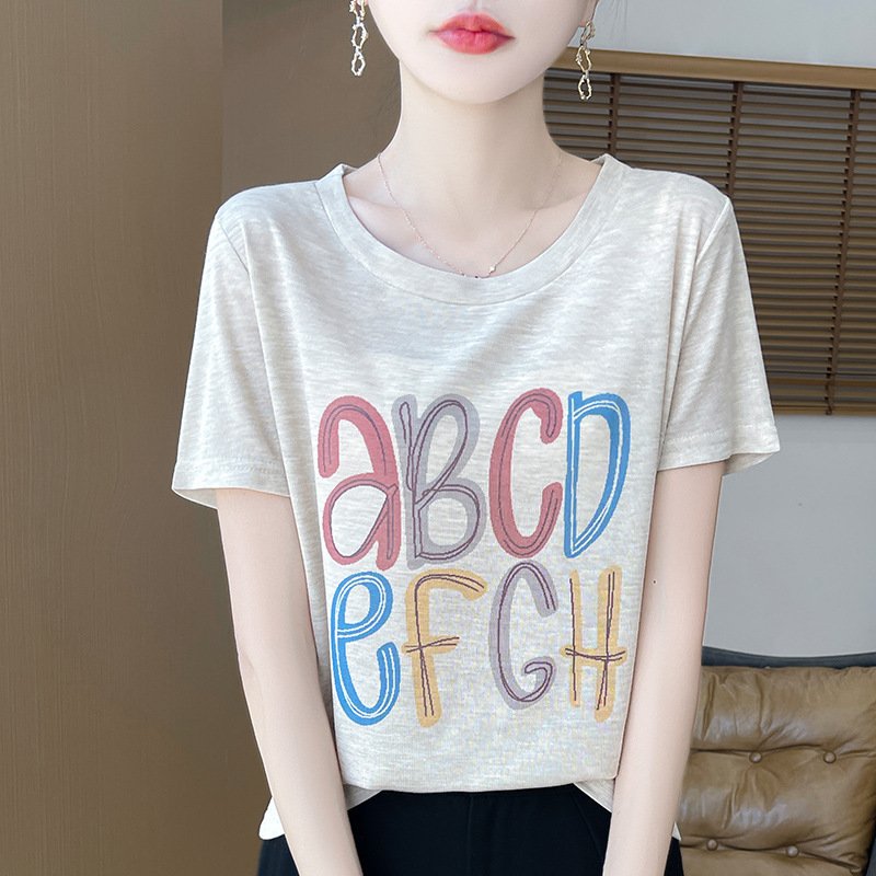 Vapetix M-XXL Ladies T-shirt in Tencel Soft Fabric, Short Sleeve 2025 Summer Loose Print Top with Distinctive Sho – Bild 2